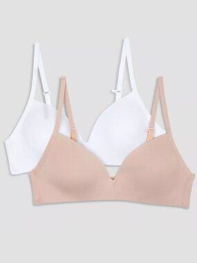 Girls Size 32A Hanes 2 Pack Wire Free Bras - Beige and White - Molded Cup, NWOT